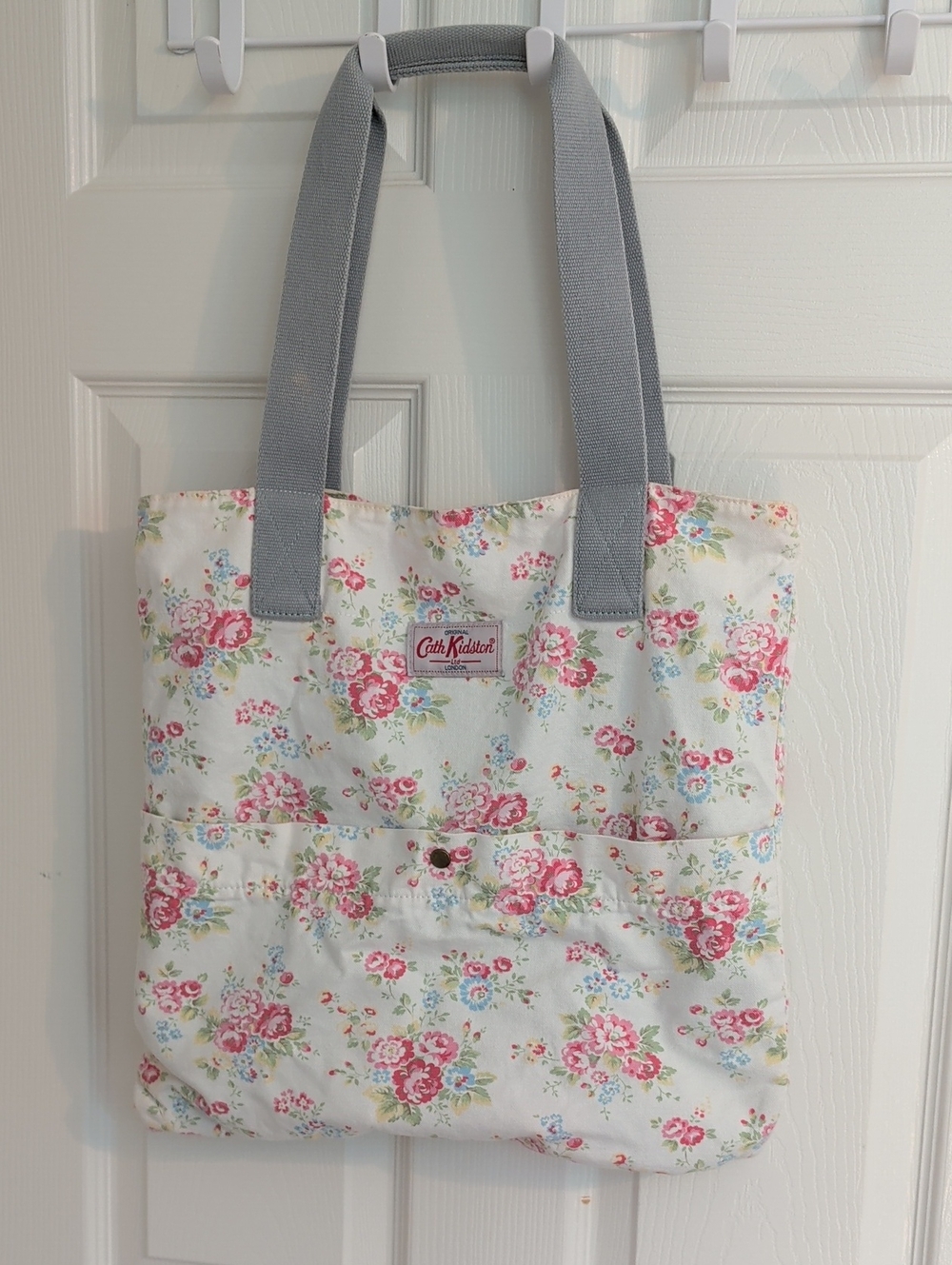 Cath Kidston Cream Floral Canvas Tote with Gray Straps Feminine